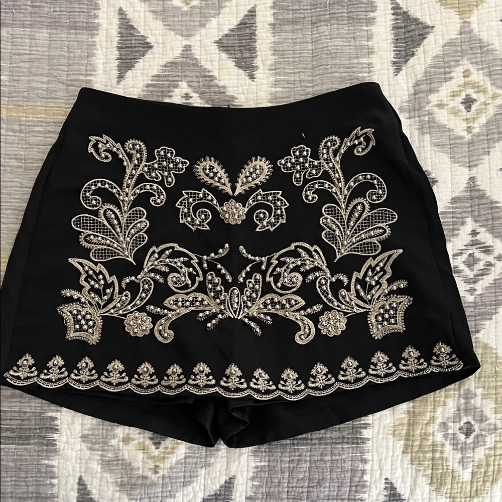 Embroidered Black Women's Skort